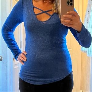 Blue Criss-Cross Long Sleeve Top